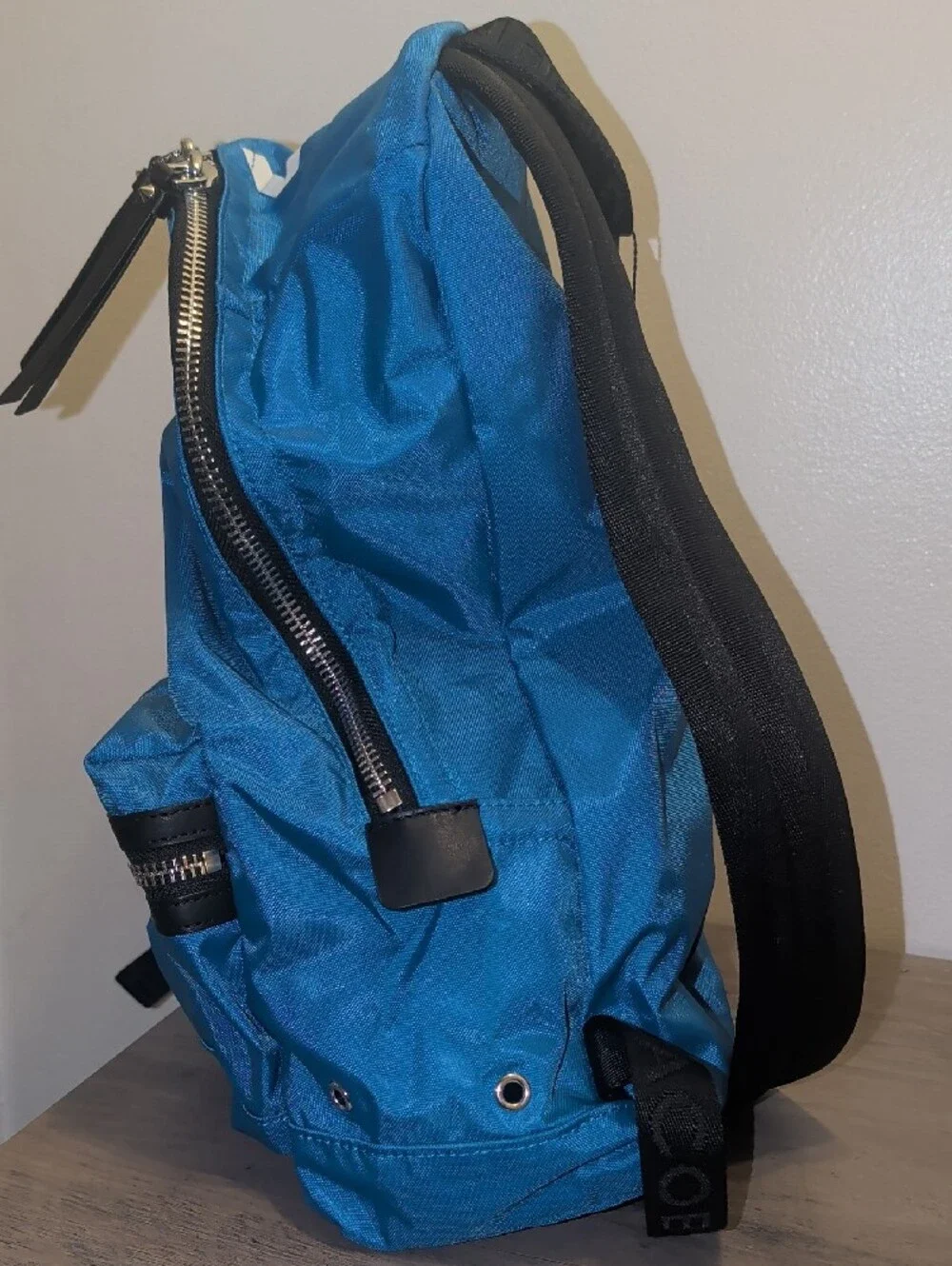 Marc Jacobs Bright Blue Logo Nylon Backpack with White Lettering